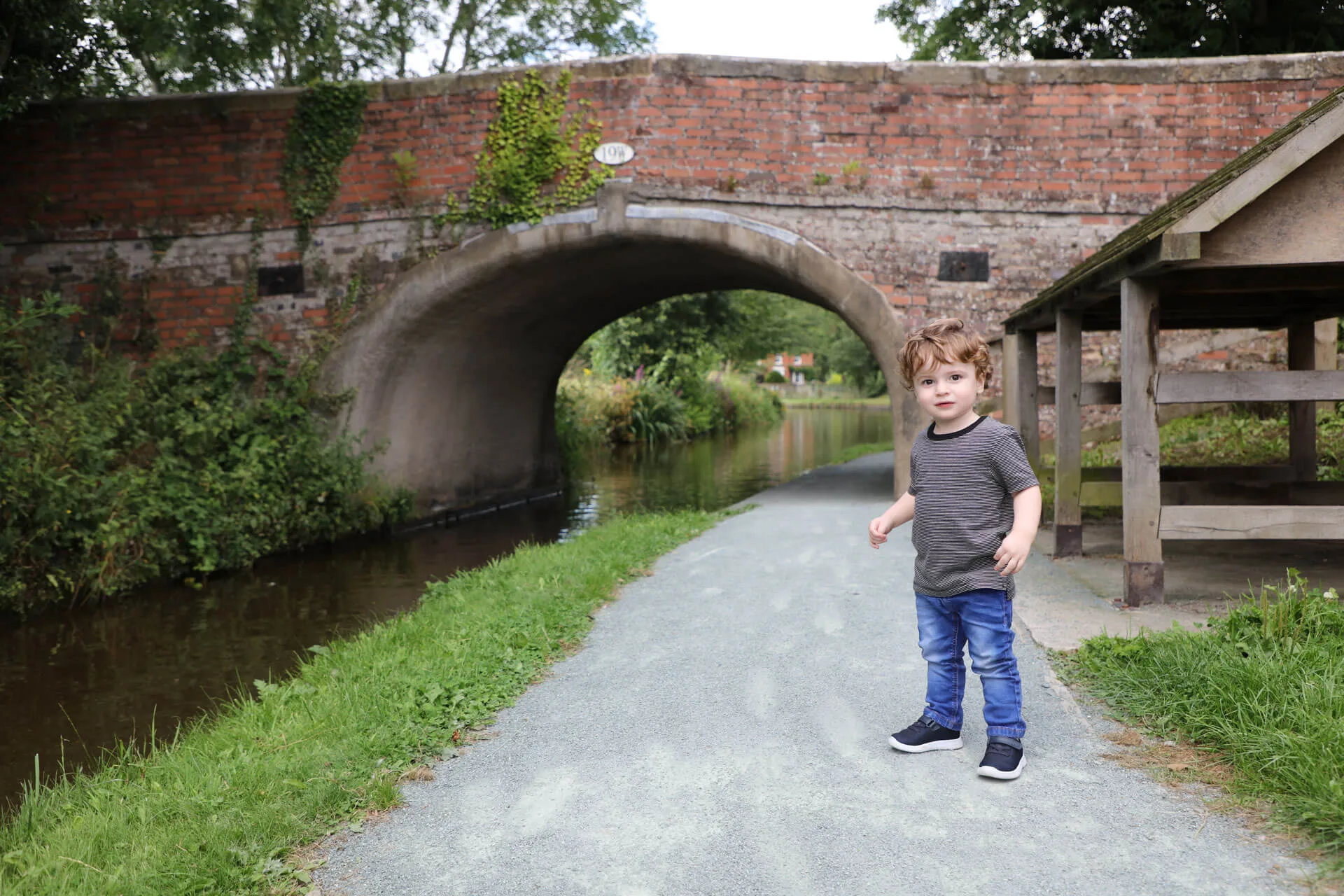 Location photo of a toddler by canal bridge North Wales