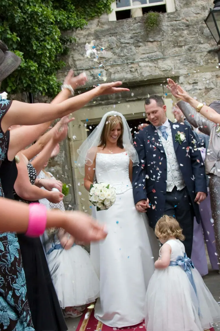 Confetti shot with bride and groom