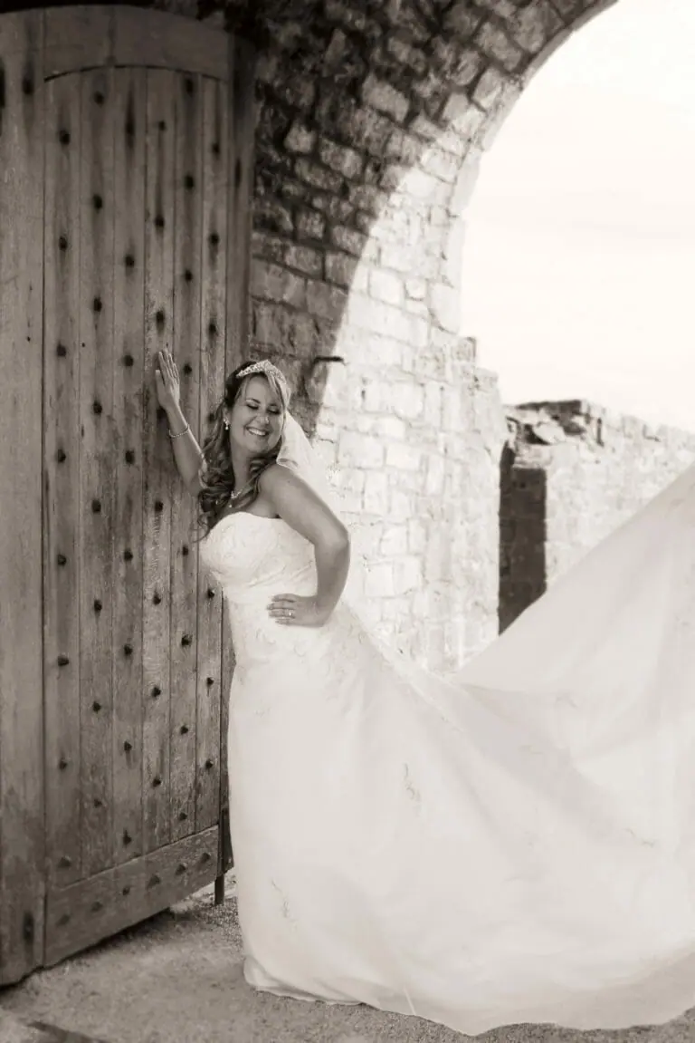 Flowing white wedding dress