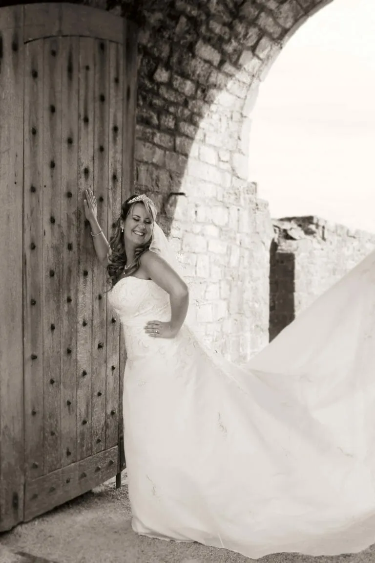 Flowing white wedding dress